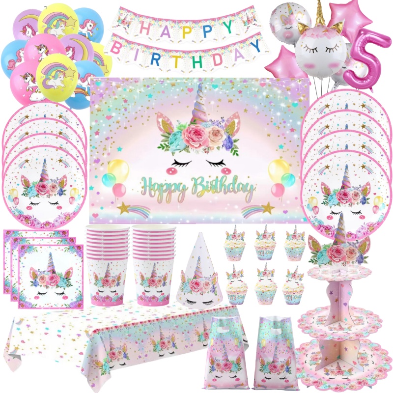 Model Kit Unicorn - Tęczowy Jednorożec Jednorazowa Zastawa Stołowa Balon